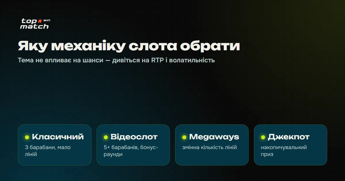 Типи слотів у Topmatch: класичний, відеослот, Megaways і джекпот-слот